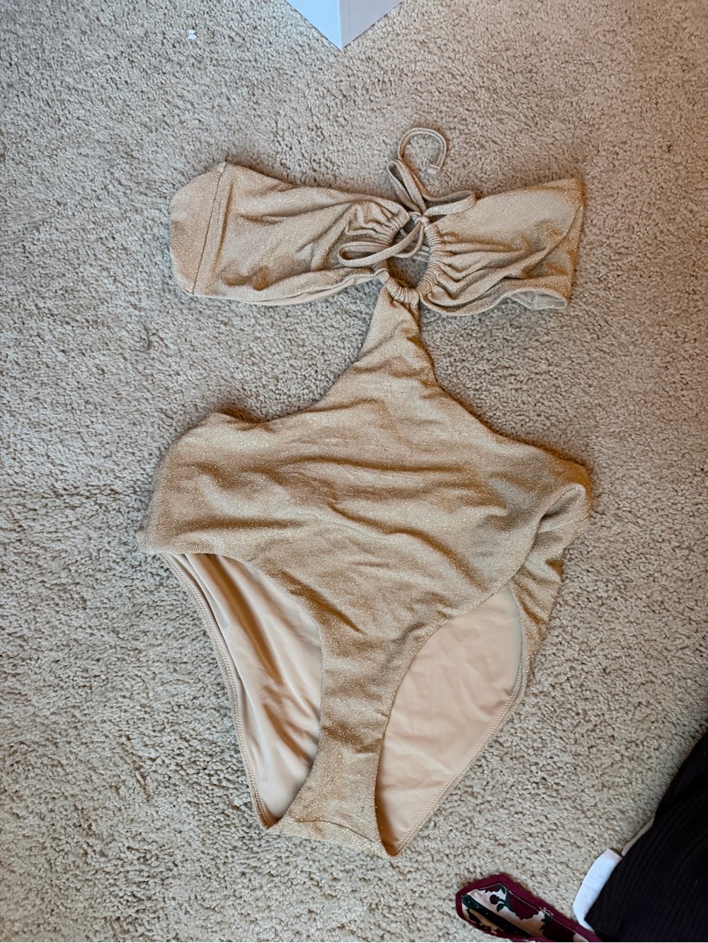 aerie Shimmery Gold Cutout Bandeau One-Piece Swimsuit